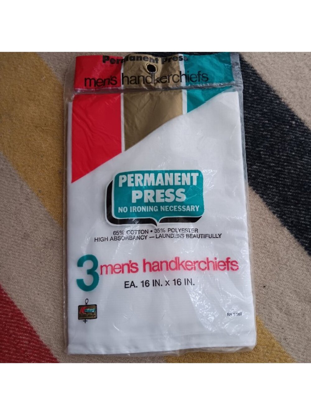 Polyester Vintage Mens Handkerchiefs 3-Pack 16x16 Inches Kmart USA Perm Press